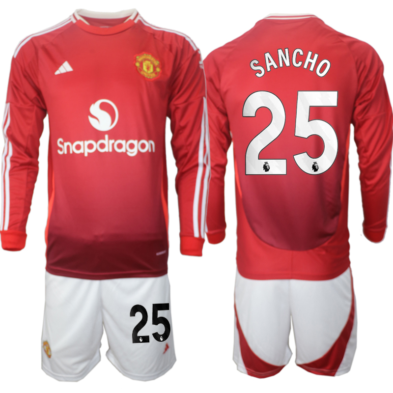 Men 2024-2025 Club Manchester United home Long Sleeves Red #25 Soccer Jersey